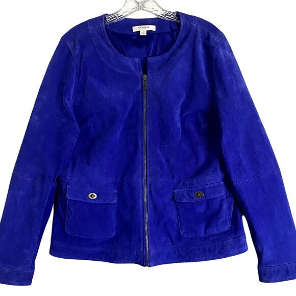 Liz Claiborne New York Suede Leather Jacket Womens L Royal Blue Fade Boho Chic - Picture 1 of 12